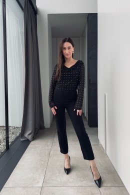 Elegancka bluzka z elastycznej siateczki z symilkami | czarna