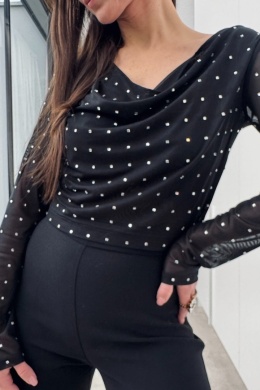 Elegancka bluzka z elastycznej siateczki z symilkami | czarna