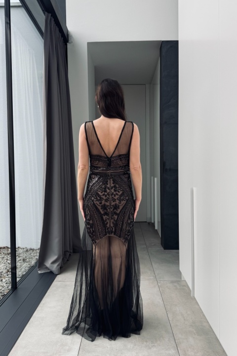 Elegancka sukienka maxi Bella z cekinami i tiulem