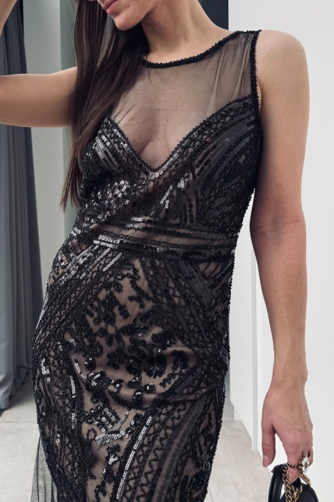 Elegancka sukienka maxi Bella z cekinami i tiulem