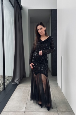 Elegancka spódnica maxi Bella z cekinami i tiulem