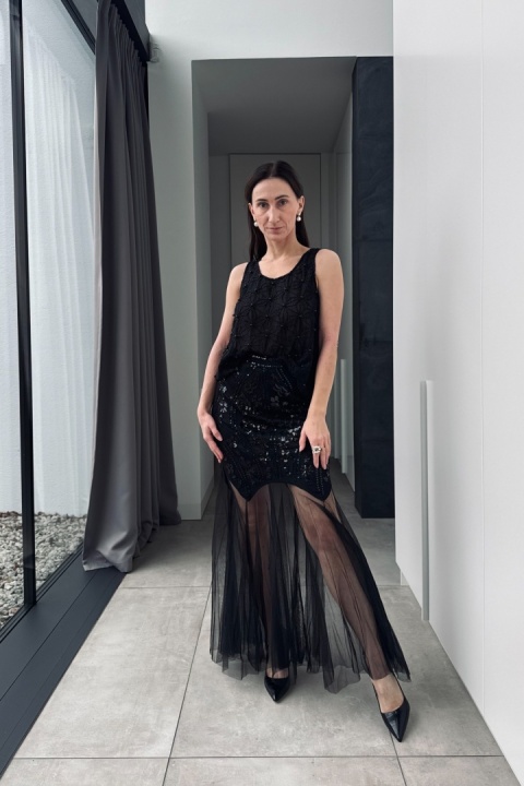 Elegancka spódnica maxi Bella z cekinami i tiulem