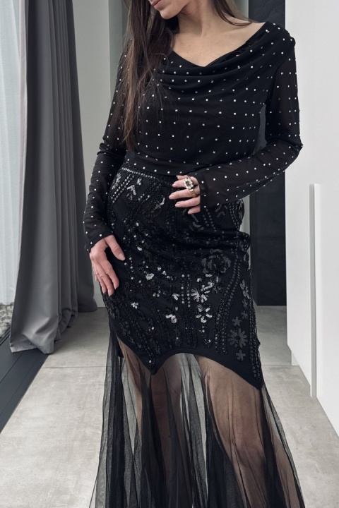 Elegancka spódnica maxi Bella z cekinami i tiulem