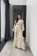 Elegancka sukienka z brokatową nitką | beżowa