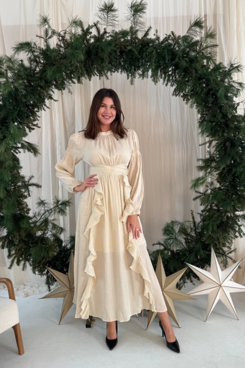 Elegancka sukienka z brokatową nitką | beżowa