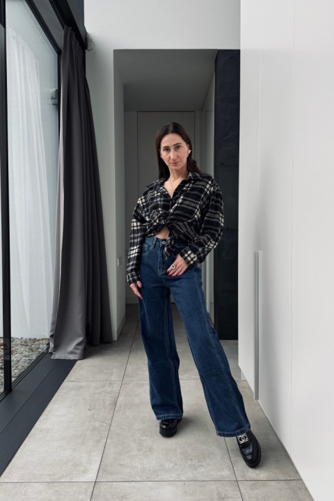 Jeansy wide fit City look z przeszyciami