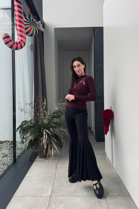 Sweterek z kaszmirem i koronką | wiskoza, kaszmir | bordowy