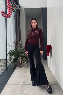 Sweterek z kaszmirem i koronką | wiskoza, kaszmir | bordowy