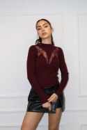 Sweterek z kaszmirem i koronką | wiskoza, kaszmir | bordowy