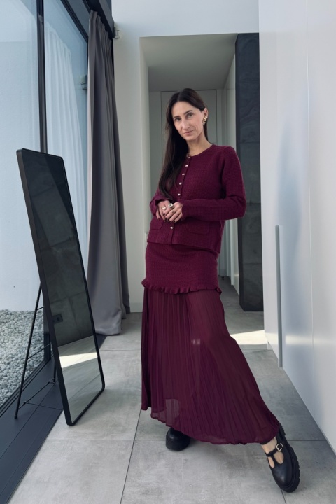 Komplet Elena: kardigan i spódnica | bordowy
