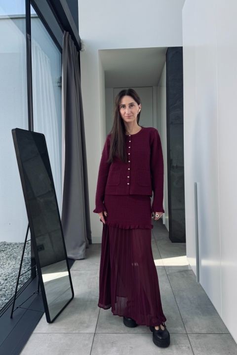Komplet Elena: kardigan i spódnica | bordowy