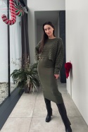 Komplet z kaszmirem: sukienka i sweter | wiskoza, kaszmir | oliwkowy