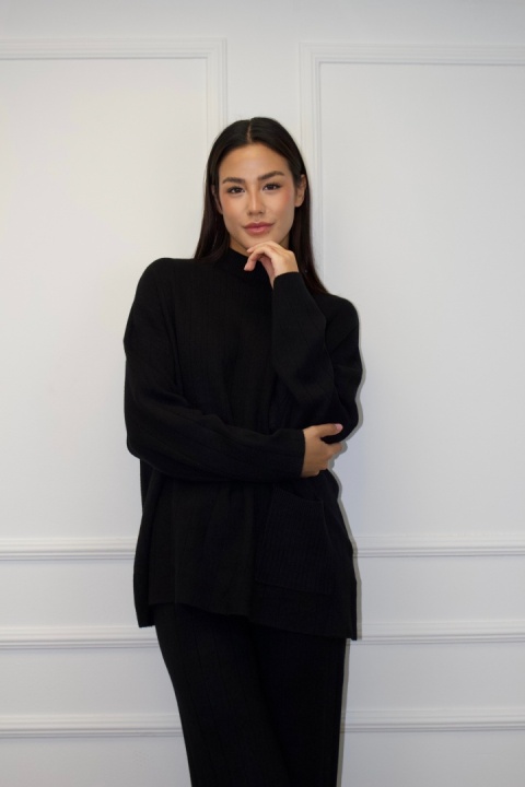 Komplet z kaszmirem | wiskoza, kaszmir | czarny
