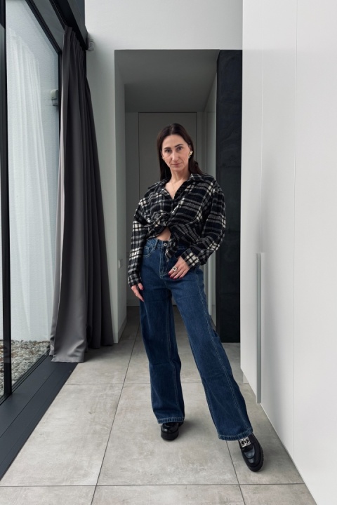 Bawełniana koszula flanelowa w kratę | czarna Bawełniana koszula flanelowa w kratę | czarna