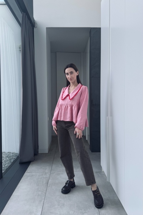 Bluzka z kołnierzykiem Bella | różowa Bluzka z kołnierzykiem Bella | różowa