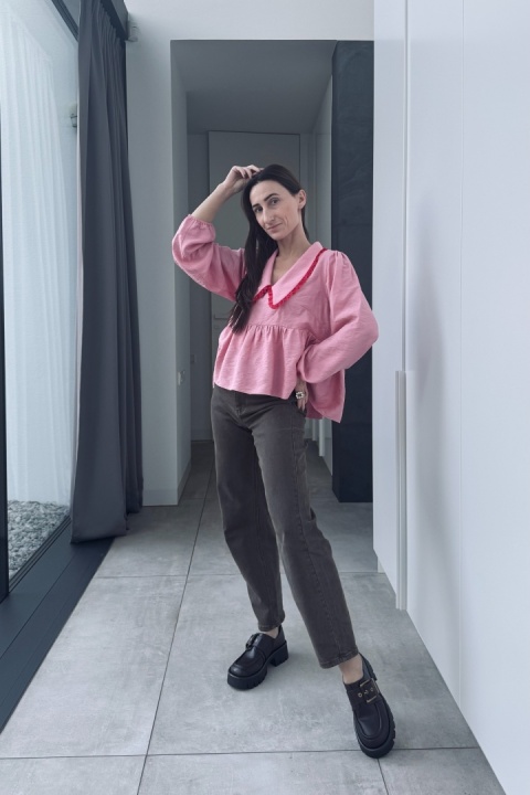 Bluzka z kołnierzykiem Bella | różowa Bluzka z kołnierzykiem Bella | różowa