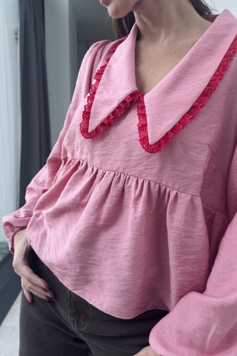 Bluzka z kołnierzykiem Bella | różowa Bluzka z kołnierzykiem Bella | różowa