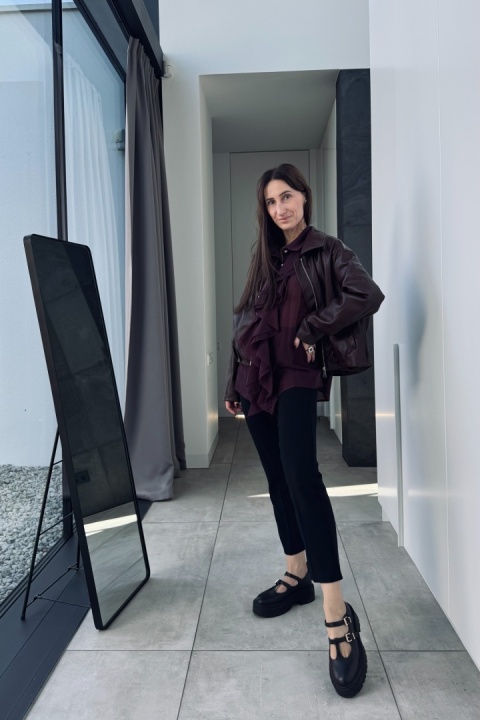 Kurtka Niu ze skóry ekologicznej | bordowa