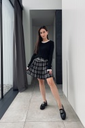 Mini spódnica w kratę WM1193, plisowana, biało-czarna Mini spódnica w kratę WM1193, plisowana, biało-czarna