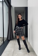 Mini spódnica w kratę WM1193, plisowana, biało-czarna flanelowa