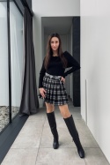 Mini spódnica w kratę WM1193, plisowana, biało-czarna flanelowa