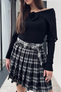 Mini spódnica w kratę WM1193, plisowana, biało-czarna flanelowa