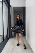 Mini spódnica w kratę WM1193, plisowana, biało-czarna flanelowa