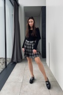 Mini spódnica w kratę WM1193, plisowana, biało-czarna flanelowa