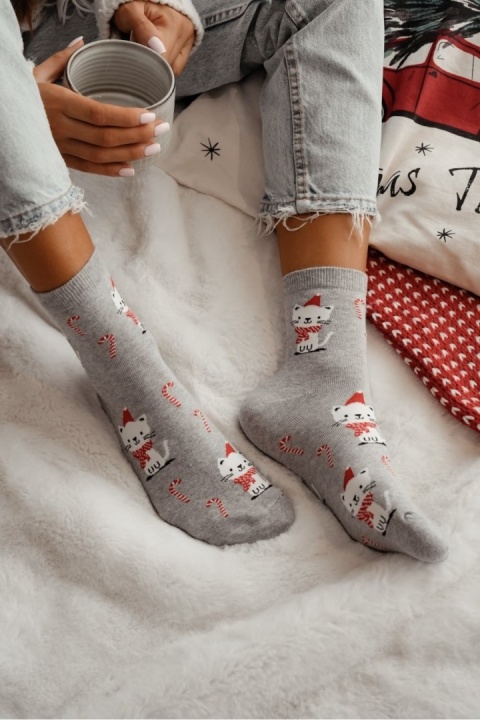 Skarpety świąteczne Kotki | szare