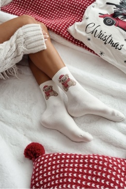 Skarpety świąteczne Miś | ecru
