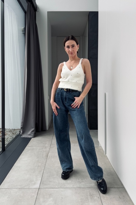 Śmietankowy puszysty top z cyrkoniami