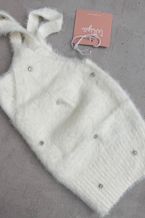 Śmietankowy puszysty top z cyrkoniami