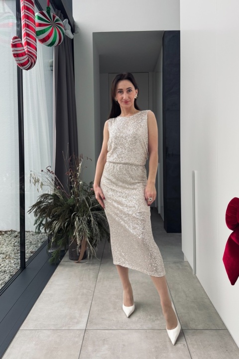 Spódnica z cekinami z drapowaniem | srebrna