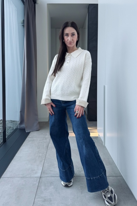 Sweterek z koszulowymi mankietami | wiskoza, poliamid | beżowy