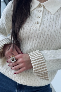 Sweterek z koszulowymi mankietami | wiskoza, poliamid | beżowy