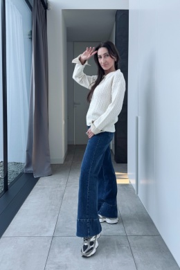 Sweterek z koszulowymi mankietami | wiskoza, poliamid | beżowy