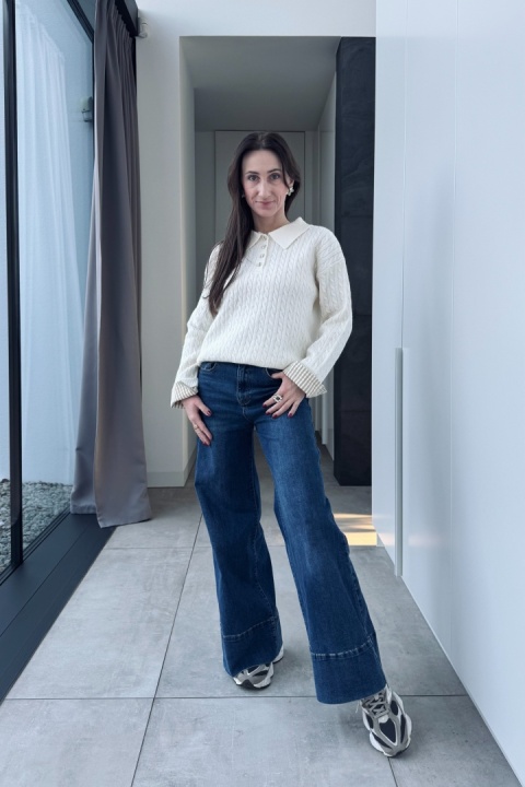 Sweterek z koszulowymi mankietami | wiskoza, poliamid | beżowy