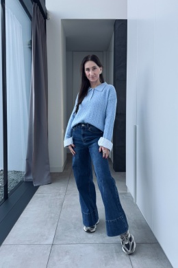 Sweterek z koszulowymi mankietami | wiskoza, poliamid | błękitny