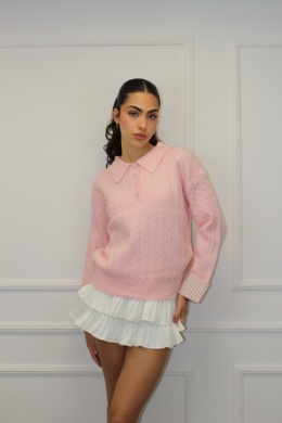 Sweterek z koszulowymi mankietami | wiskoza, poliamid | różowy