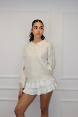 Sweterek z koszulowymi mankietami | wiskoza, poliamid | beżowy