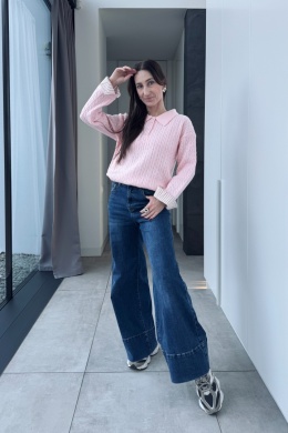 Sweterek z koszulowymi mankietami | wiskoza, poliamid | różowy