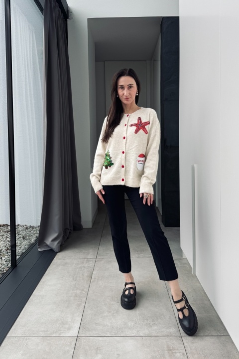 Świąteczny kardigan z cekinami | beżowy