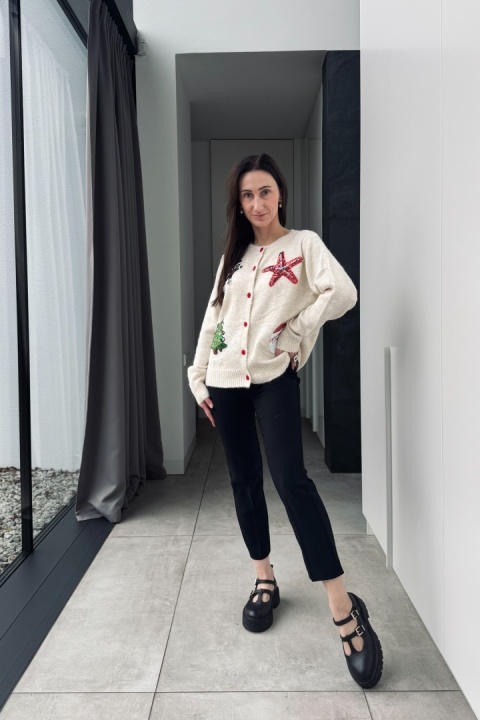 Świąteczny kardigan z cekinami | beżowy