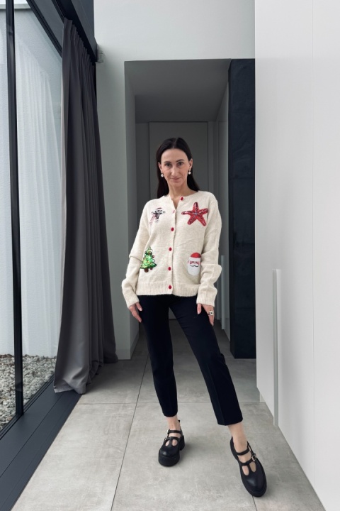 Świąteczny kardigan z cekinami | beżowy