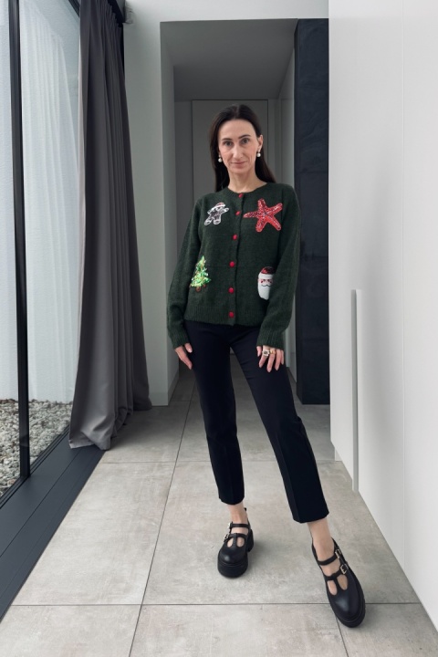 Świąteczny kardigan z cekinami | zielony