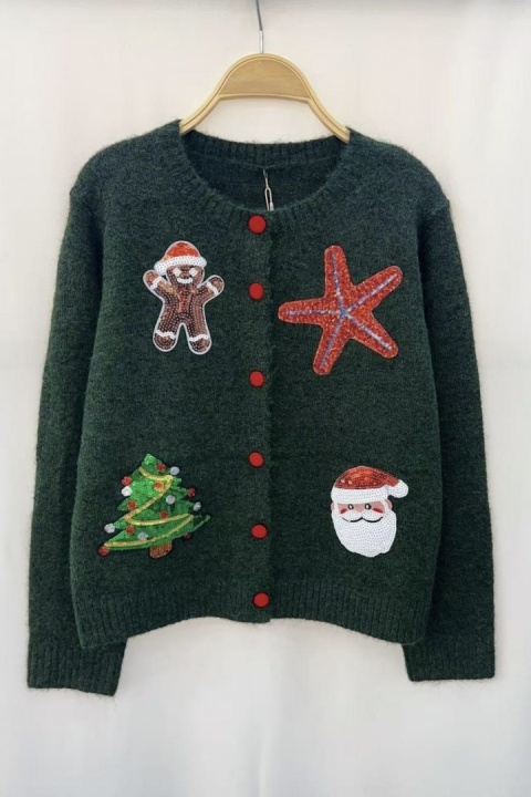 Świąteczny kardigan z cekinami | zielony