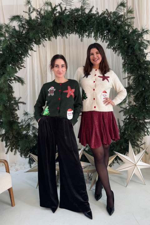 Świąteczny kardigan z cekinami | zielony