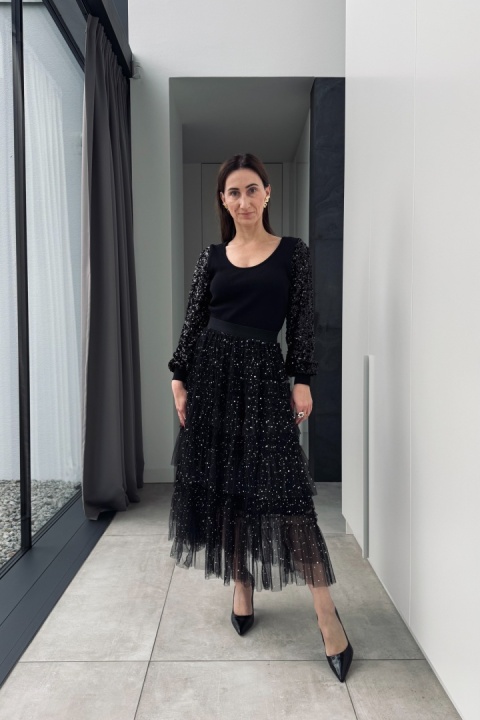 Tiulowa spódnica z falbanami | czarna Tiulowa spódnica z falbanami | czarna