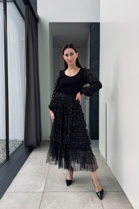 Tiulowa spódnica z falbanami | czarna Tiulowa spódnica z falbanami | czarna