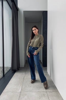 Wiskozowa bluzka z koronką w stylu vintage | oliwkowa